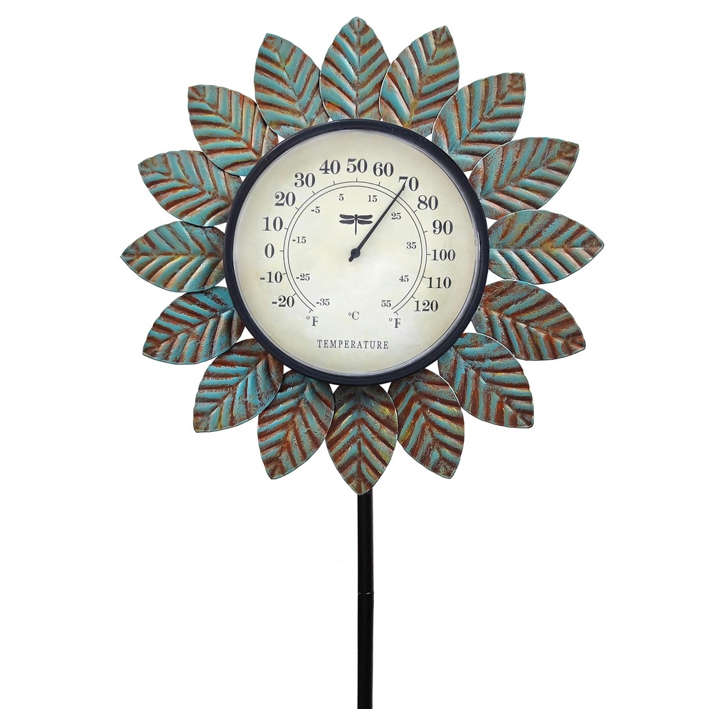 Leaf Outdoor Thermometer Decorative-42Inch Metal Leaf Garden Stake,Outside Thermometer for Patio Garden Decor for Yard and Lawn Decorations