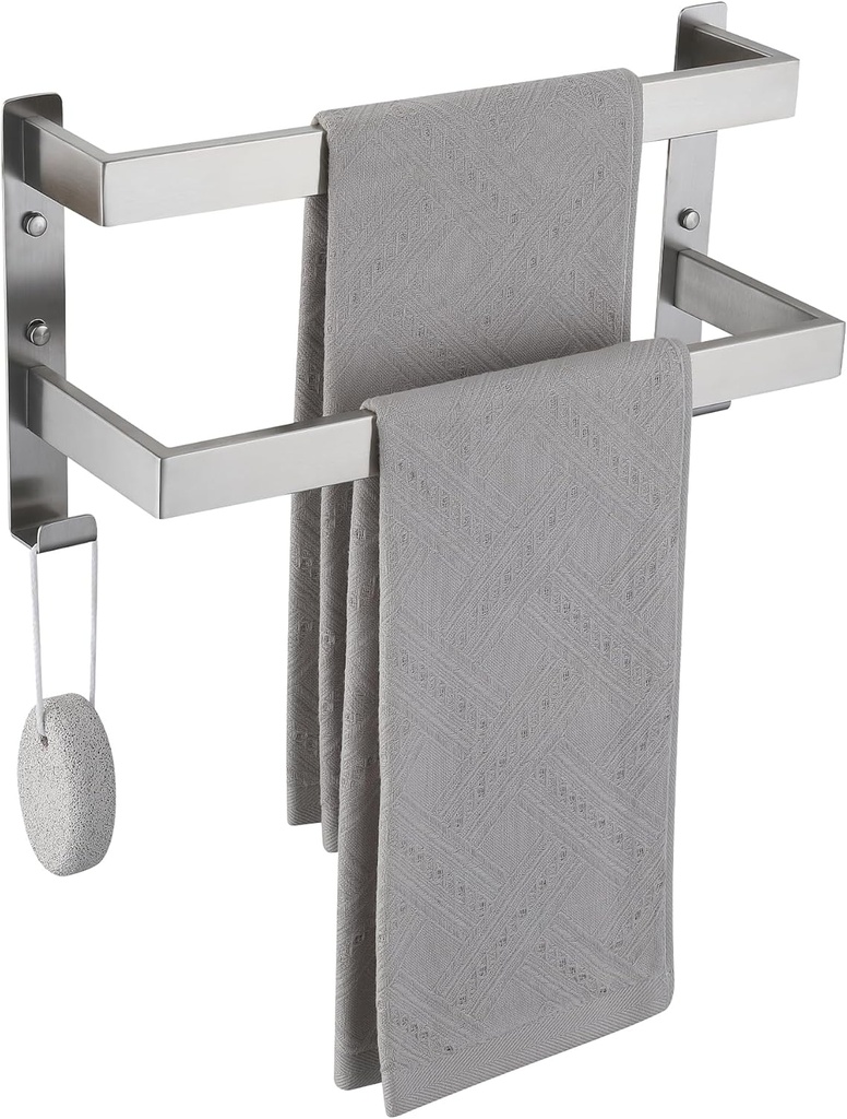 Double Towel Bar Towel Racks for Bathroom, Bath Towel Holders Wall Mount, Stainless Steel Towels Shelves Towel Rail, 2-Tiers (Brushed Nickel, 16 Inches)