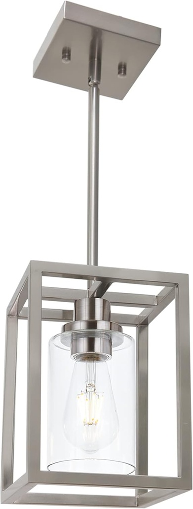 MELUCEE Pendant Light Fixtures Ceiling Hanging for Kitchen Island Dining Room Entryway, 1-Light Small Chandeliers Brushed Nickel Finish with Clear Glass Shade