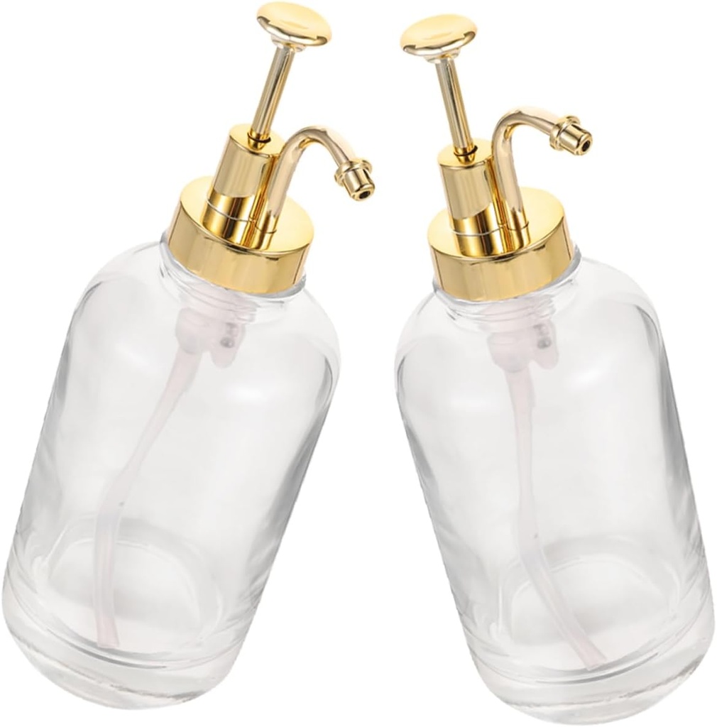 Amosfun 2pcs Glass Syrup Dispenser Pump Bottles Multifunctional Honey Jam Dispenser Airtight Lid for Coffee Bar and Home Use