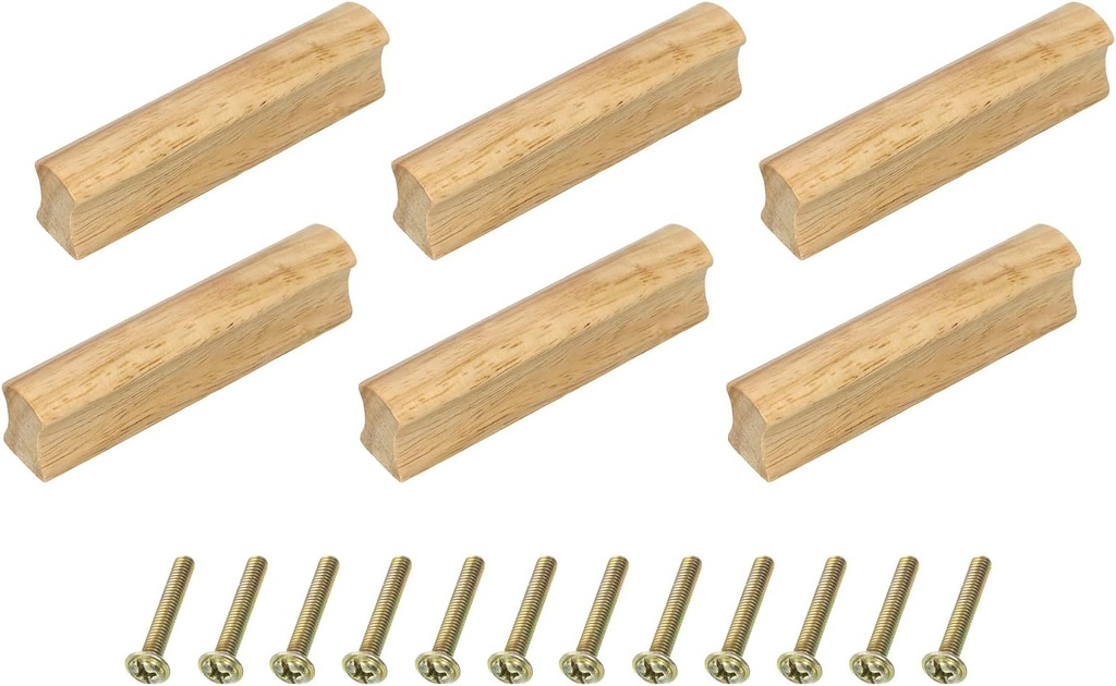 uxcell 6Pcs Wood Drawer Pulls Handles with Screws Set 64mm/2.52" Hole Spacing Unfinished Beech Wood Cabinets Drawer Knobs Pull Handles for Kitchen Cabinets Dresser Furniture
