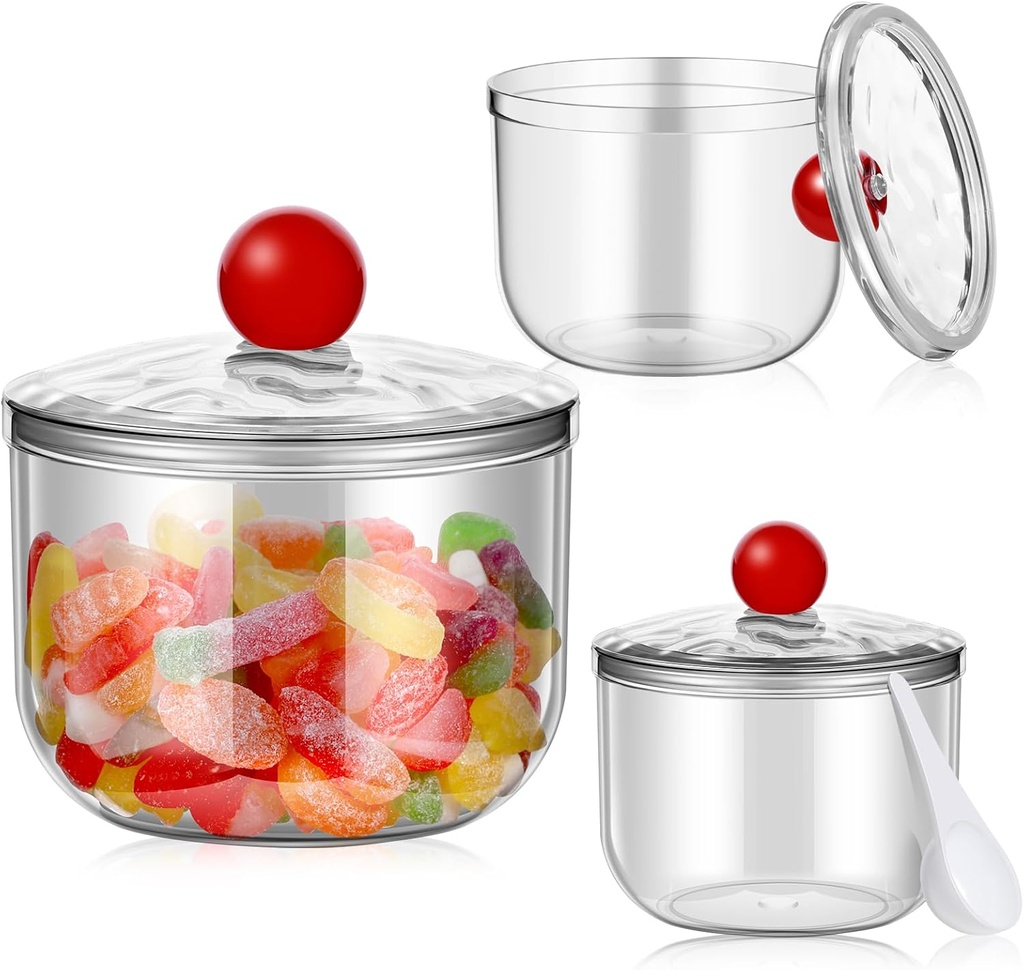 3 Pack Candy Jar, Clear Plastic Candy Jar with Lid for Office Desk, Cute Small Candy Bar Containers - Mason Cookie Jars for Buffet, Home Kitchen, Bar Use