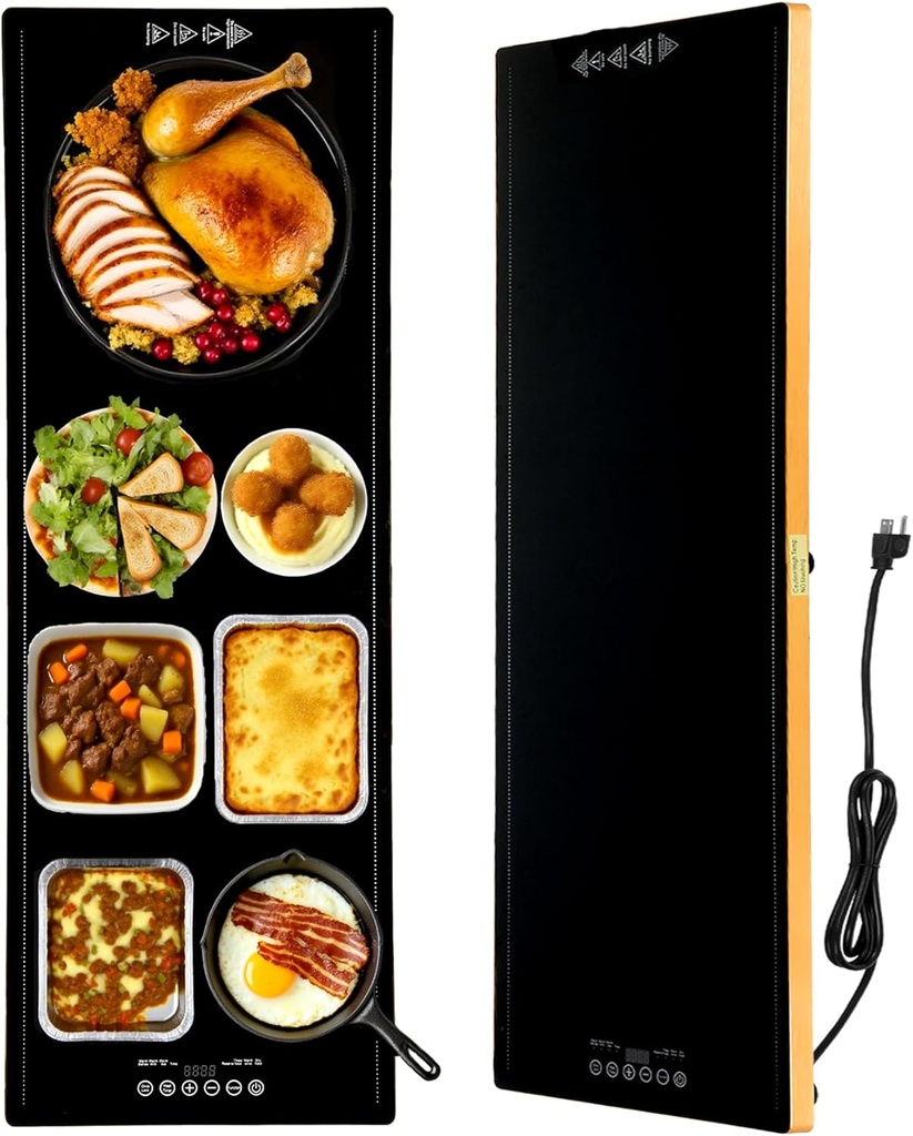 Electric Warming Tray, Extra Long 40x14 In, 8-level 10s Rapid Heating, Full Surface Thermostat Food Warming Mat, 24H Timer & Touch Control Heating Trays, Food Warmer for Party Buffet Daily Use