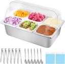 Countertop Ice Food Serving Display Container 6 Pans 2 Ice Packs Cooled Condiment Dispenser Salad Dressing Cold Serving Appetizer Cooler Spice Food Display Rack Sauce Organizer for Buffet