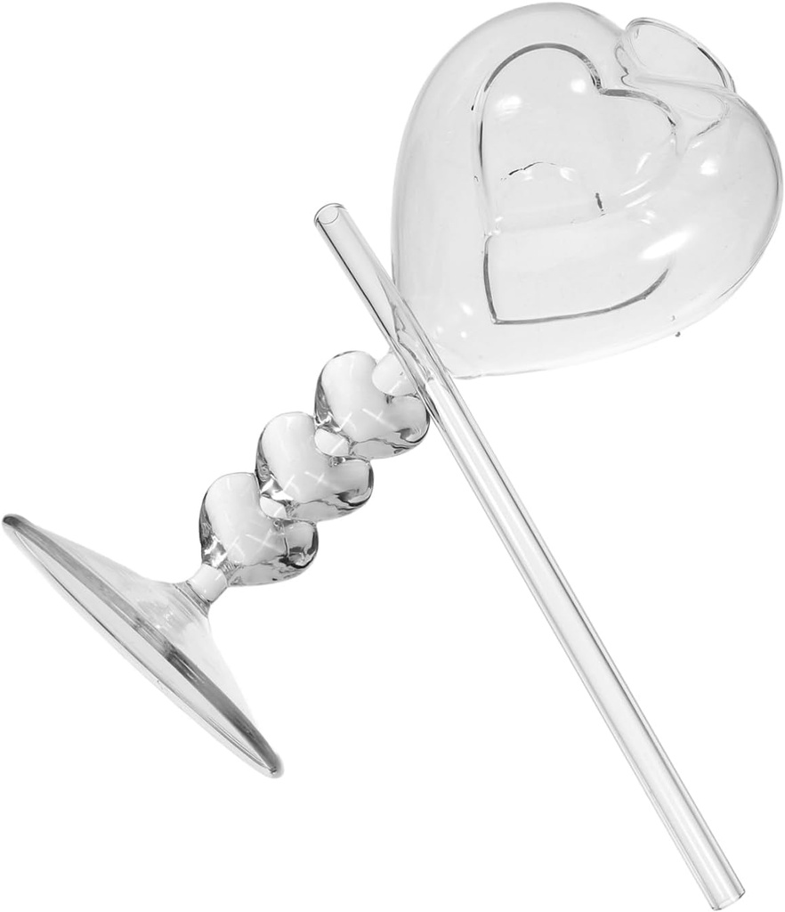 1set Heart Shaped Cocktail Glass Cup Elegant Decorative Goblet for for Parties Weddings and Home Use Includes Straw Design