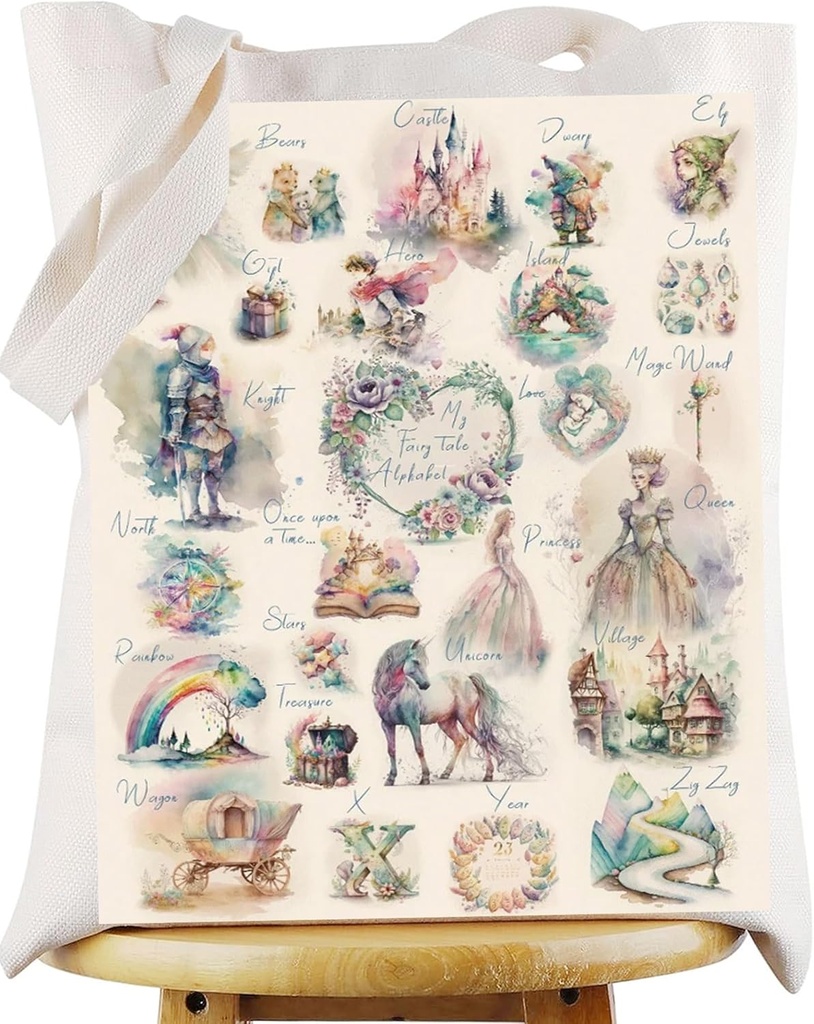 WZMPA Fairy Tales Tote Bag Cartoon Movie Gift Castle Lover Reusable Grocery Bags Princess Merchandise