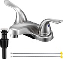 Bathroom Sink Faucets 2/3 Hole,Brushed Nickel Dual Handles 4 inch Plastic Plating Over Bathroom Faucet with Pop-up Drain and 2 Supply Hoses for Apartment Rvs Sink Vanity
