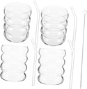1set Clear Wavy Glass Cup Set with Straws Drinking Glasses for Iced Coffee Juice Matcha Includes Cups Straws Cleaning Brush Dishwasher Safe Sturdy Design