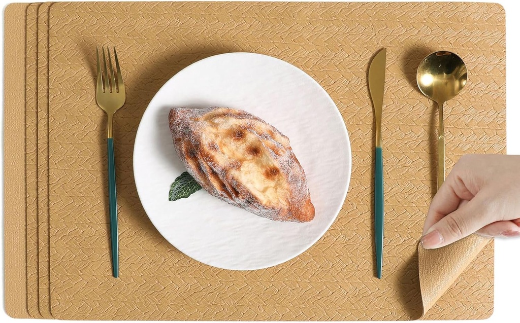 Rectangle Shaped Leather Placemats, Thick Leather Heat Resistant Table Dining Washable Place Mat, Oil Resistant and Waterproof Non-Slip Place Mat for Kitchen Coffee Dining Room Set of 6