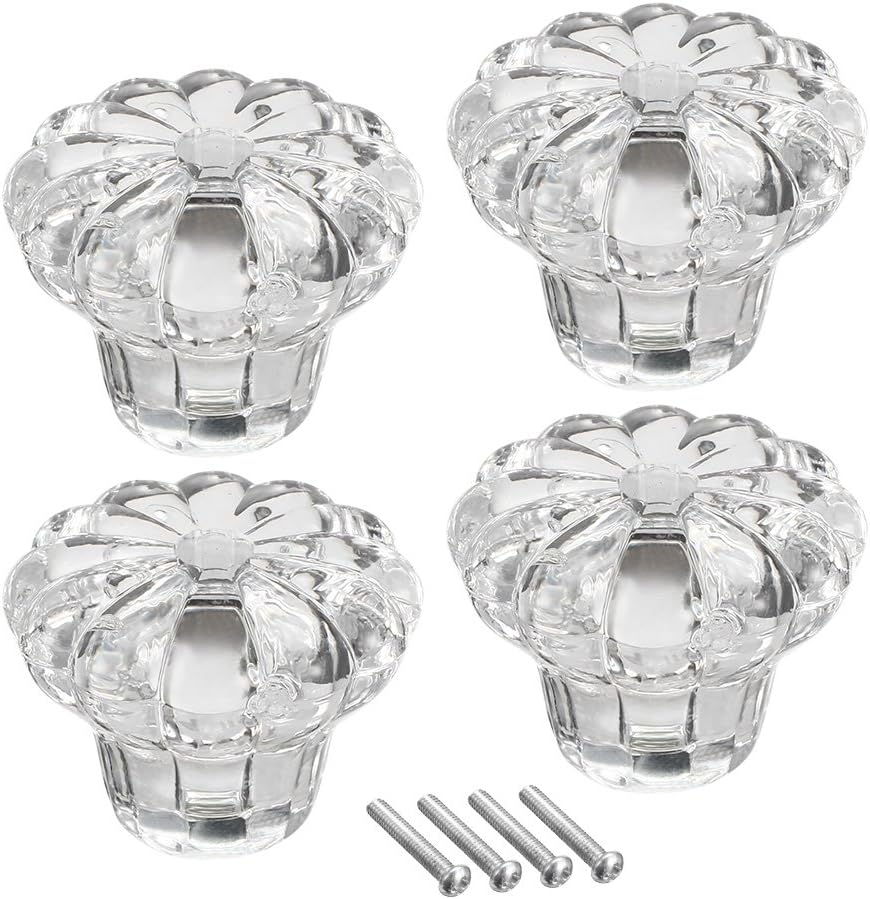 uxcell 37mmx29mm Drawer Dresser Single Hole Acrylic Round Knob Pull Handle Clear 4pcs