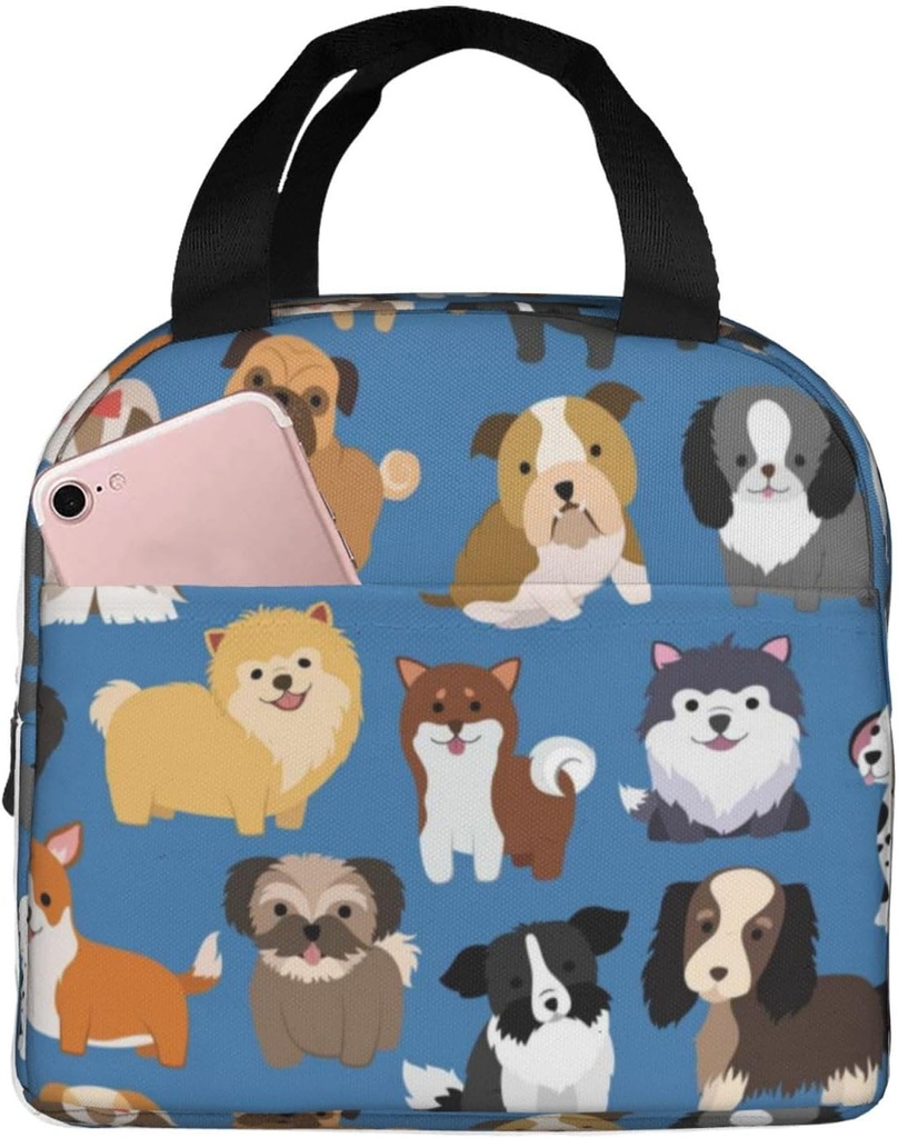 Cute Dog And Puppy Animal Set Lunch Bag Compact Tote Bag Reusable Lunch Box Container For Women Men School Office Work