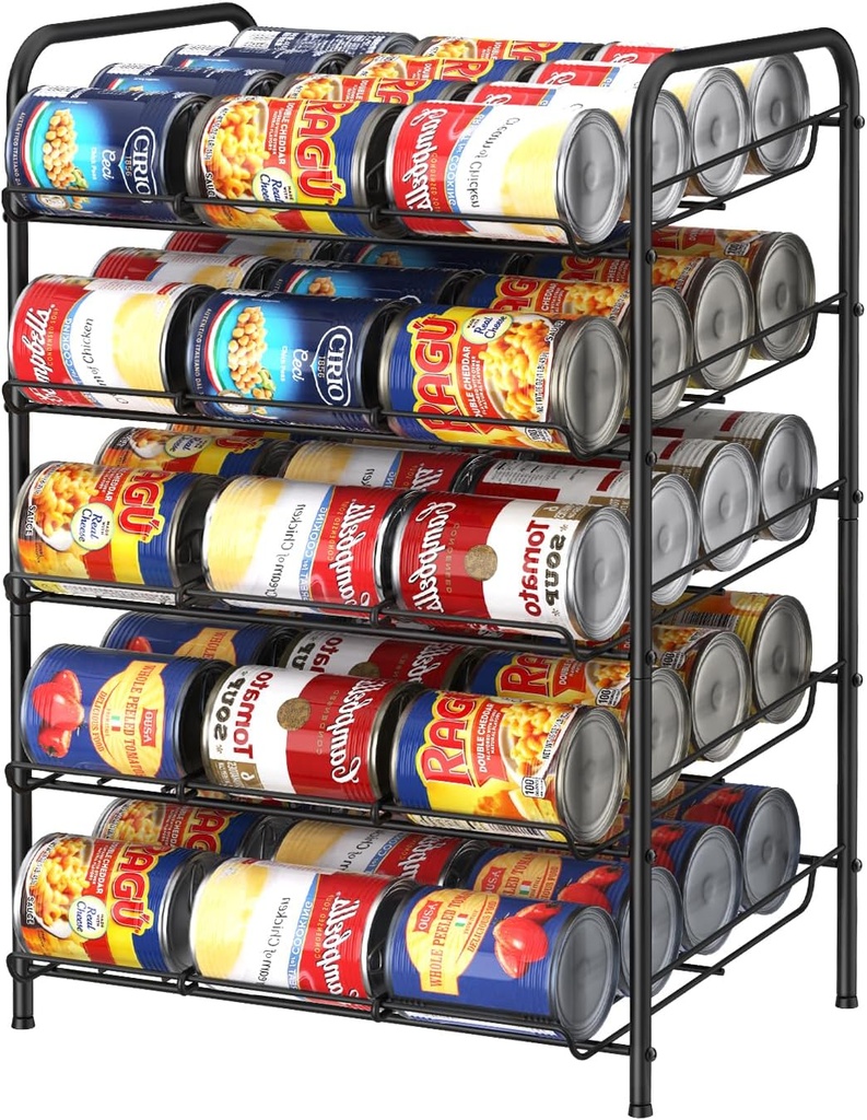 MOOACE Can Rack Organizer, 5 Tier Can Storage Dispenser Holds up to 60 Cans, Can Organizer, Great for the Pantry Shelf, Kitchen Cabinet or Counter-top, Cabinet, Canned Food Organizer, Black