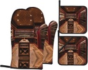 Red Wine Cellar Stylish Oven Mitts and Pot Holders Sets â€“ Fabric, Heat Resistant, and Easy to Clean