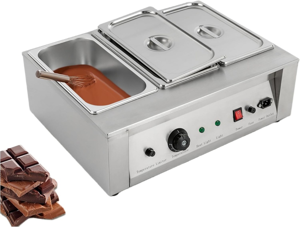 Commercial Chocolate Melting Pot 32-176°F Electric Chocolate Tempering Machine 3 Tanks Stainless Steel Food Warmer Chocolate Melter/Heater for 26.5 Lbs of Tempered Chocolate