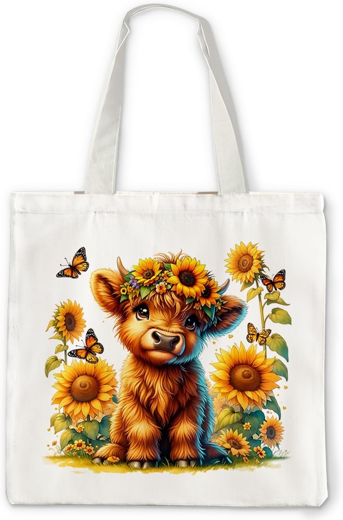 Highland Cow Canvas Tote Bag, Western Coquette Christmas Gifts for Women Cow Lovers