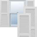18"W x 52"H True Fit PVC Two Equal Louver Shutters, White (Per Pair - Hardware Not Included)