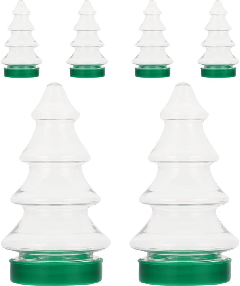 Homoyoyo 6pcs Christmas Tree Candy Jar with Lid, Xmas Plastic Candy Cookie Sugar Bottle Xmas Tree Shaped Storage Bottles for Christmas Holiday Party Supplies