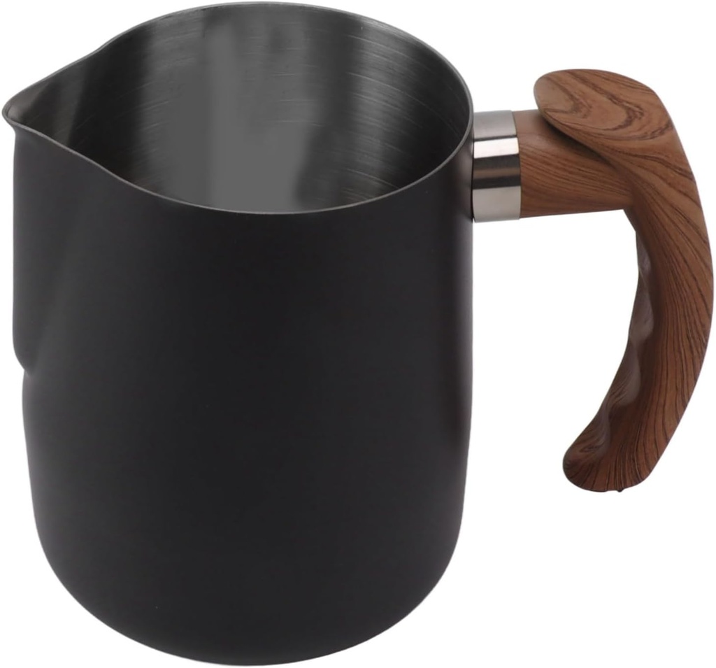 Milk Frothing Pitcher, Stainless Steel Steaming Pitcher Milk Frother Cup with Scale for Espresso Cappuccino Latte Coffee Art, Heat Handle (600ml)
