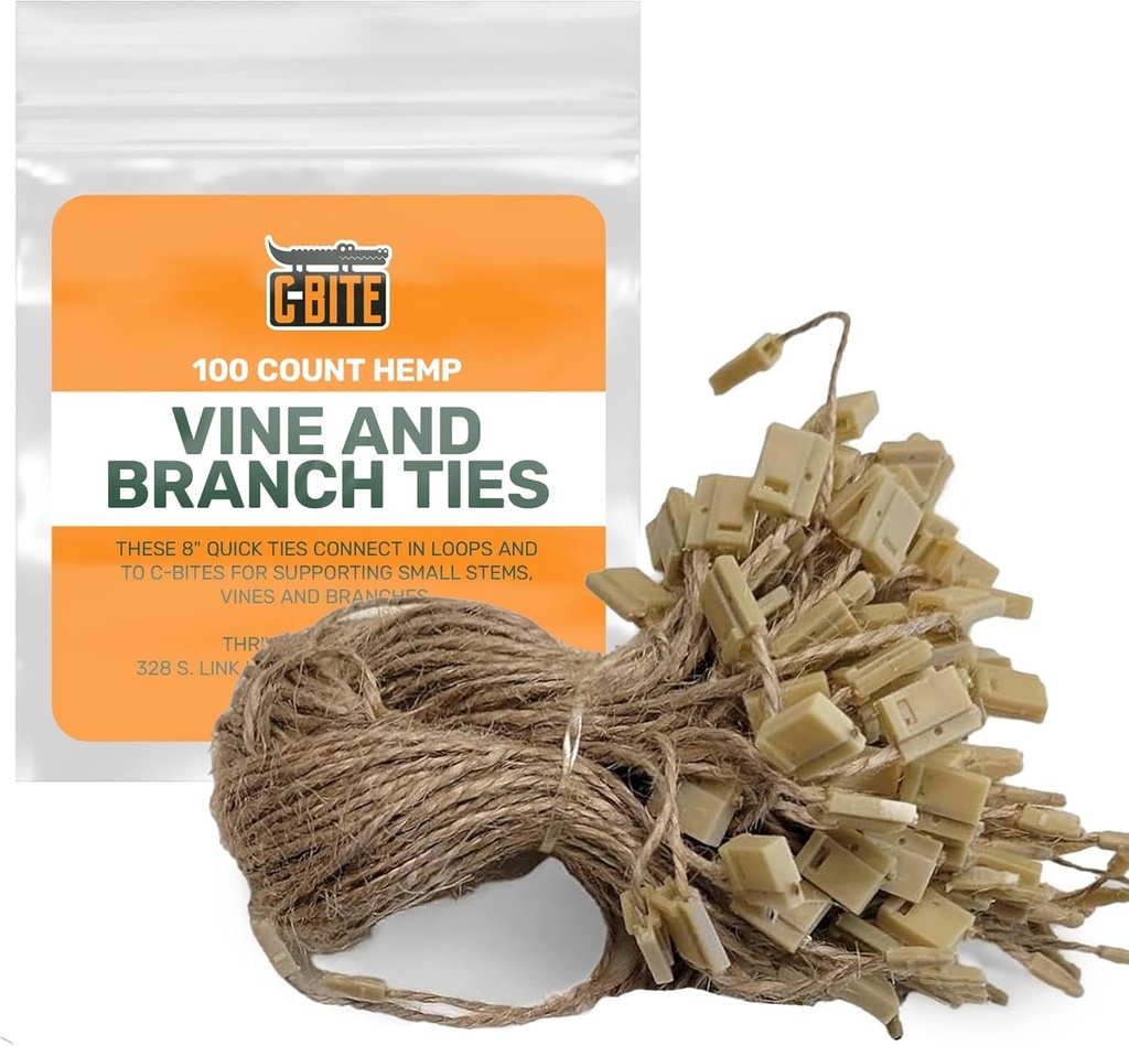Locking Hemp Plant Tie Loops | Secure Vines and Branches to Stakes and C-Bites | Gentle Gardening Support for Climbing Plants and Vines | Durable and Reusable (100 Pack)