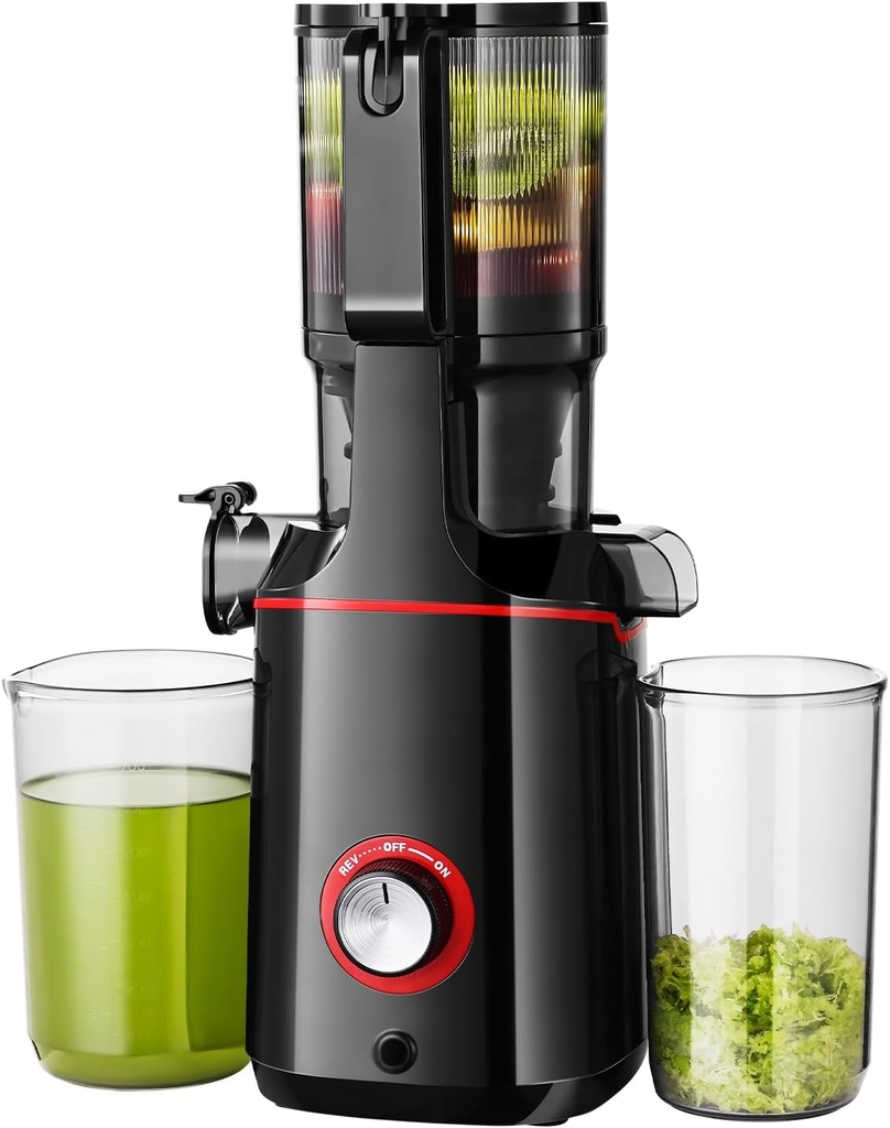 Slow Juicer Masticating, High Juicing Rate, Wide Feed Chute for Whole Fruits Vegetables, Quiet Motor with Reverse Function, Easy Clean Compact Design for Home Kitchen Camping