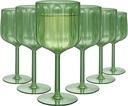 Green Plastic Wine Glasses 14oz Set of 6, Vintage Goblets Unbreakable Reusable BPA-Free Stemmed Drinking Glasses for Parties, Weddings & Events Petal-Patterned