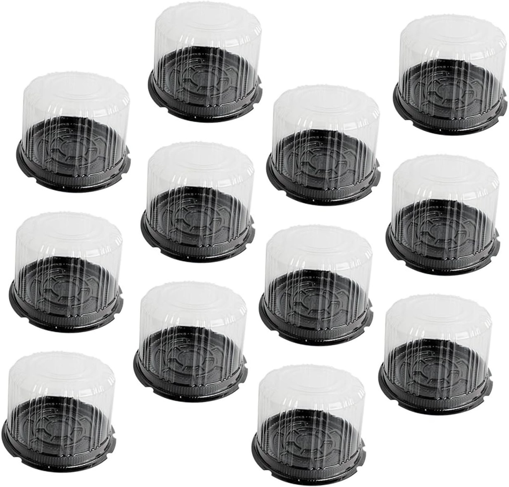 1set Black Round Plastic Cake Boxes Dome Lid Mousse Packing Containers for Cakes Muffins and Biscuits for Bakeries Tea Rooms and Home Use