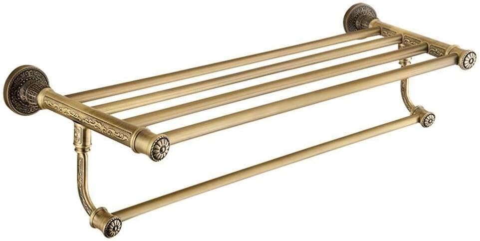 Wall Mounted Brass Towel Shelf, Antique Brass Towel Bar Rack for Bathroom,Brushed Finish, Practical Storage