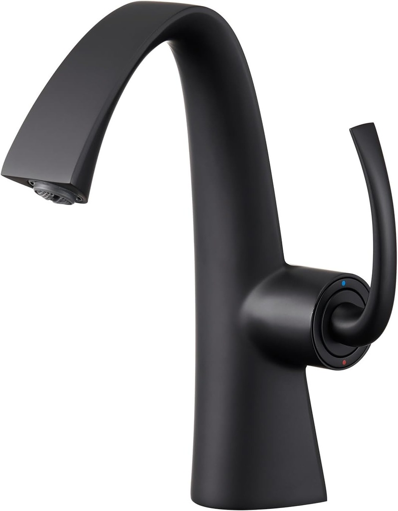 Bathroom Faucets Matte Black,Single Handle Brass Basin Faucet for Sink 1 Hole or 3 Holes,High Arc Bathroom Sink Faucet with 9.5 Inches Deckplate,Vanity Vessel Sink Faucet Mixer Tap