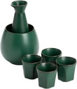 6 Pieces Sake Set, Dark Green Traditional Retro Style Ceramic Sake Cups Set, Elegant Design Best Gift for Family and Friends, with 1 Warming Pot and 4 Sake Cups, 1 Sake Pot Cups