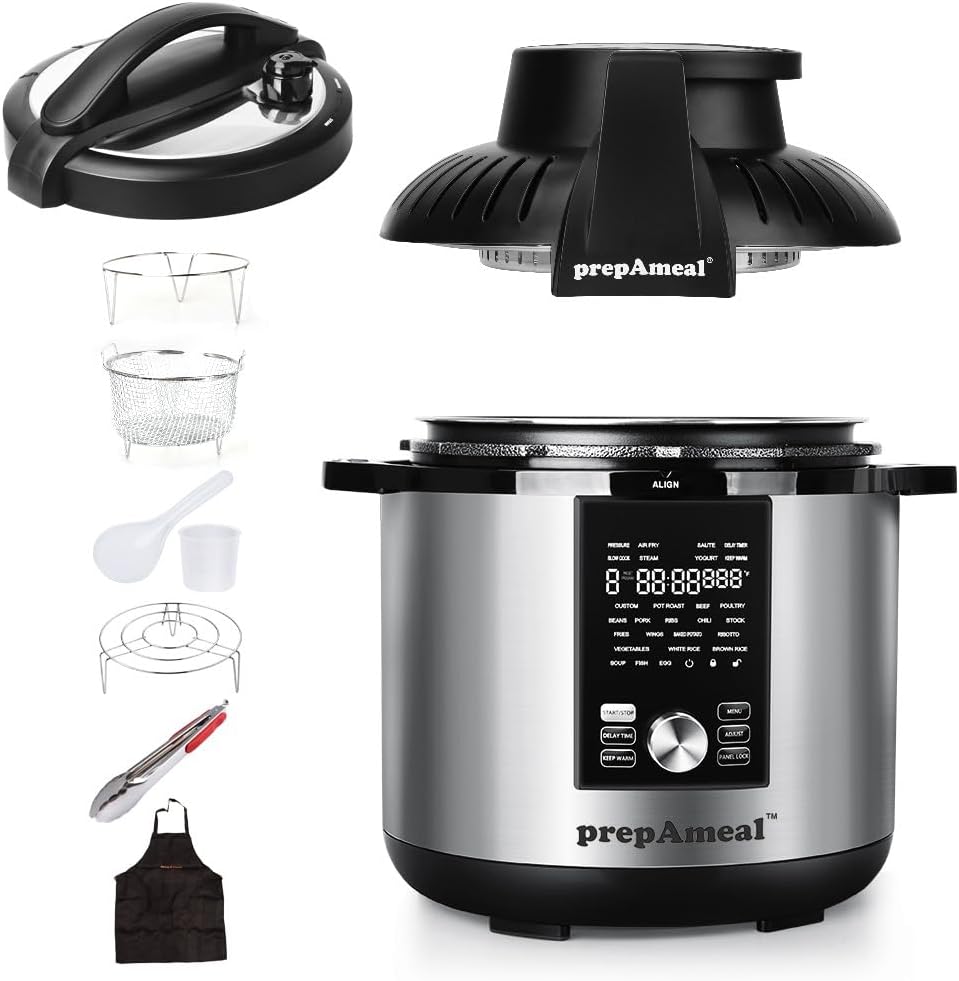 8Qt Electric Pressure Cooker & Air Fryer Combo with Pressure Lid and Air-Fry Lid - 7-in-1 cooking Modes, Easy Read LCD Display, 27 Presets Programs, 8 Program Storage (Silver, 8 Quart - ACC)