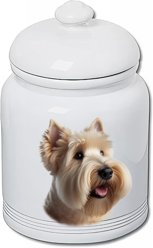 Best of Breed Scottish Terrier Wheaten Dog and Cat Ceramic Treat Jar 9" Tall Air Tight Seal All White