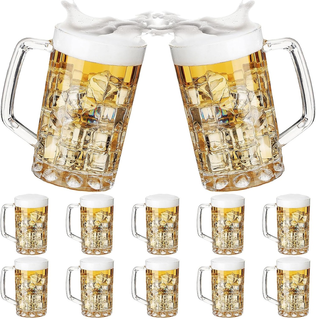 Mifoci 10 Pcs Plastic Beer Mugs with Handles 20 oz Clear Beer Stein Plastic Drinking Cups for Bar Home Hotel Cocktail Beverages Milk Juice Alcohol Soda