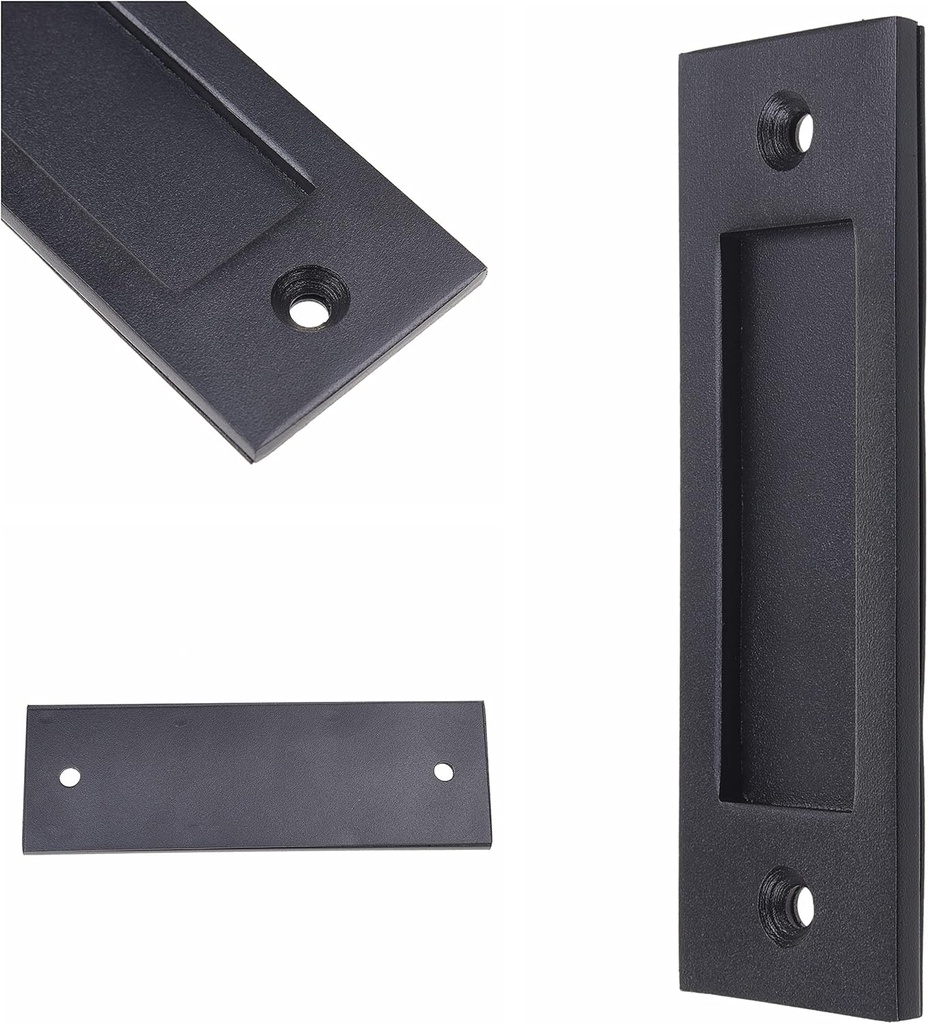Eco-Fused 1x Sliding Barn Door Finger Pull (Black) with Self Tapping Screws - 6-Inch Solid Steel Flat Bottom Handle - Easy to Install - Ideal for Sliding Doors, Closets, Sheds, Garages