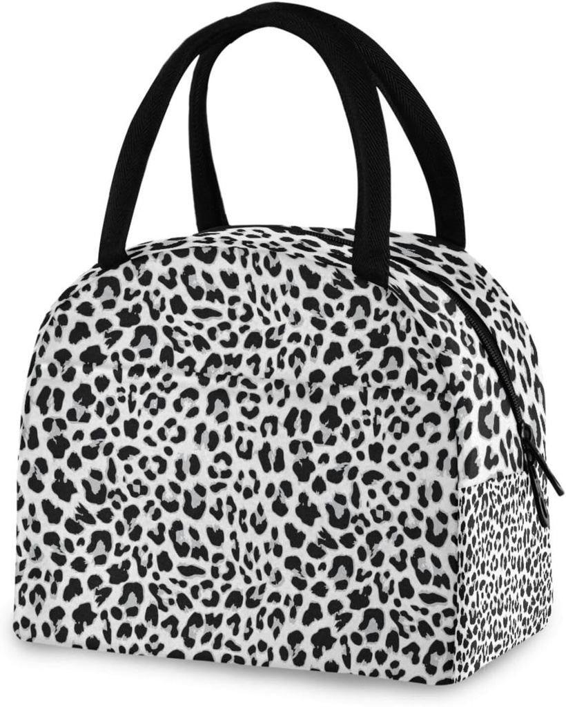 Lunch Bags Women Men Insulated Leakproof Reusable Lunch Box Cooler Lunch Tote Bag for Adult Work Picnic Travel White Black Leopard Spot