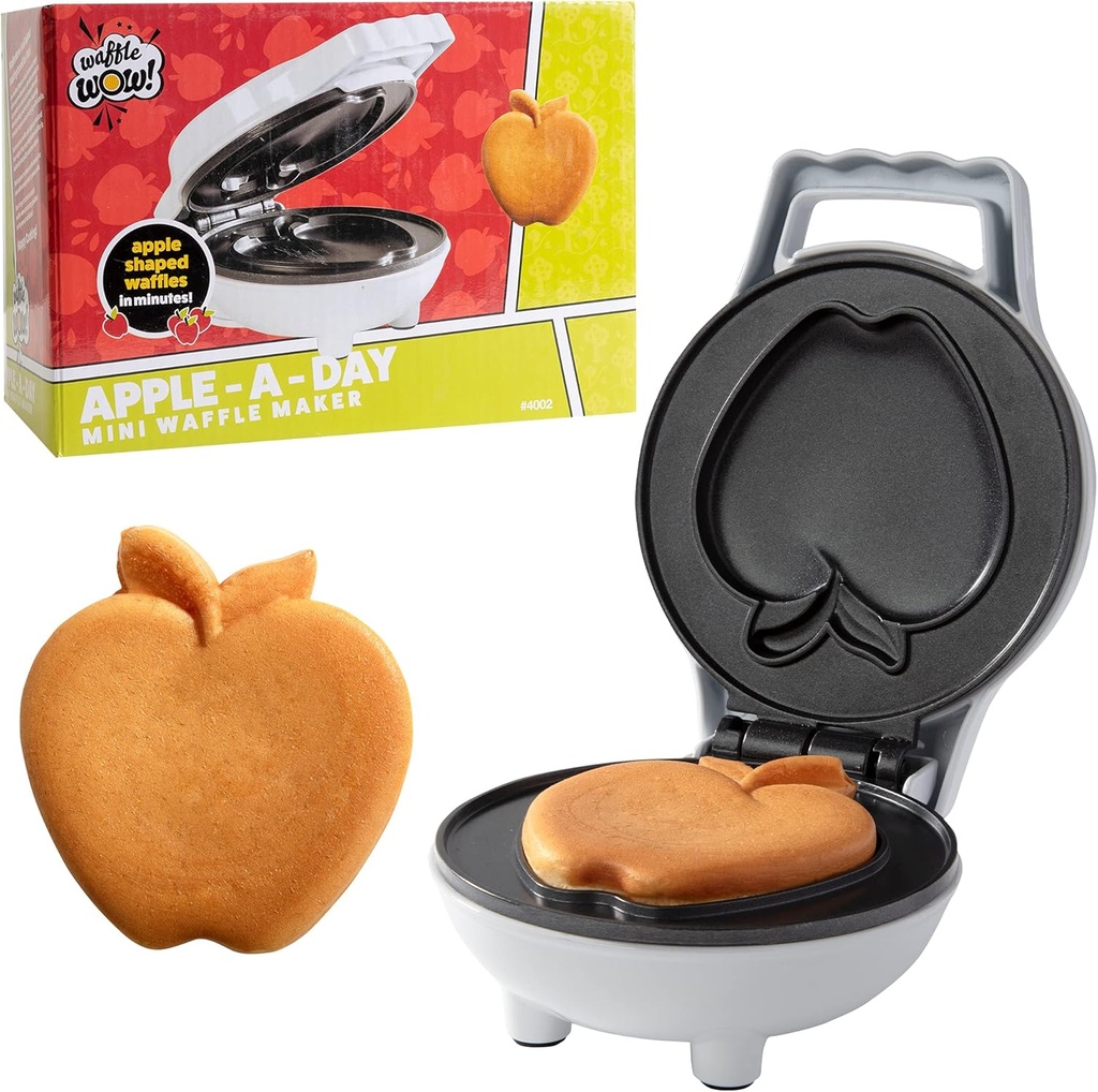 Mini Apple Waffle Maker- Breakfast Fun for Kids, Adults w Individual 4 Inch Waffler Iron, Electric Nonstick Baker- Small Compact Kitchen Appliance w Recipe Guide, For College Dorms, Teacher Xmas Gift