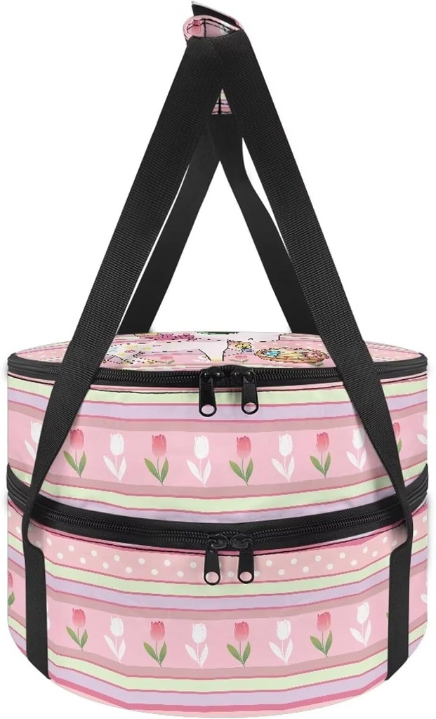 Pink Casserole Carrier Deep Storage Round Pie Carrier Insulated Tulips Keep Food Warm Bag Easy Cleaning Bunny Cake Carrier Casserole Dish Carrying Case for Potluck Parties Picnic