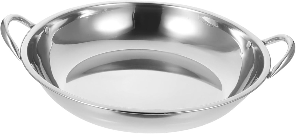 Stainless Steel Griddle Double Ears pan Frying pan Skillet Stainless Steel Wok Food Steamer Cooking pan Steamer Pot Hair Steamer Large Stainless Steel Pot Tool Thicken Individual