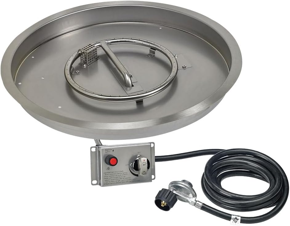 American Fire Products | 25" Round Drop-in Fire Pit Pan with Electric Ignition System Kit, CSA | Stainless Steel, Use in Outdoor Fire Pit | for Natural Gas or Propane Fires