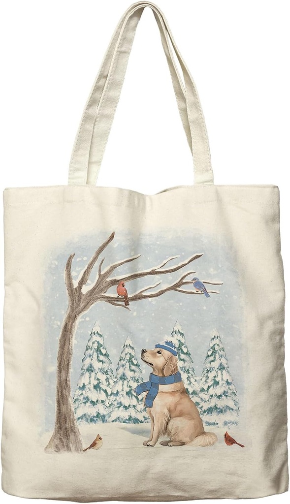 Dlzdn Winter Golden Retriever Dog Tote Bag Christmas Reusable Shopping Grocery Bag Beach Bag Birthday Gifts for Women Teacher