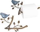 Owlgift Set of 2 Wall Mounted Metal Toilet Tissue Holder w/Ceramic Bird, Roll Organizer for Bathroom - Bronze