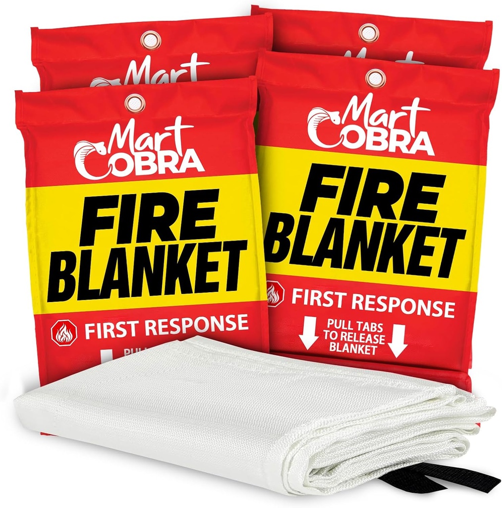 Mart Cobra Emergency Fire Blanket for Home and Kitchen - 4 Pack - Fire Blankets Emergency for Home Safety 40” x 40” - Suppression Shield Retardant Extinguisher Fiberglass Welding Fireproof Cloth Towel