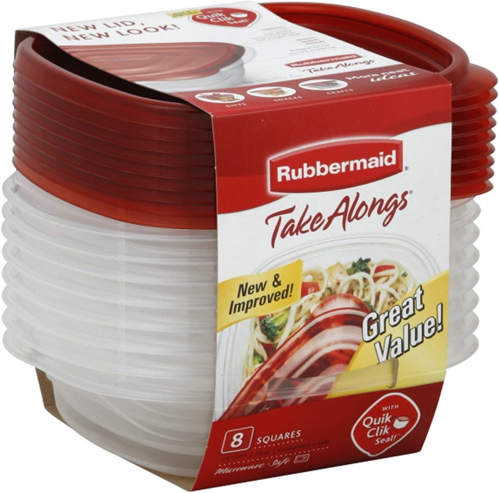 Rubbermaid 7F58 8-Piece TakeAlongs Food Storage Container Set, Sandwich, Red