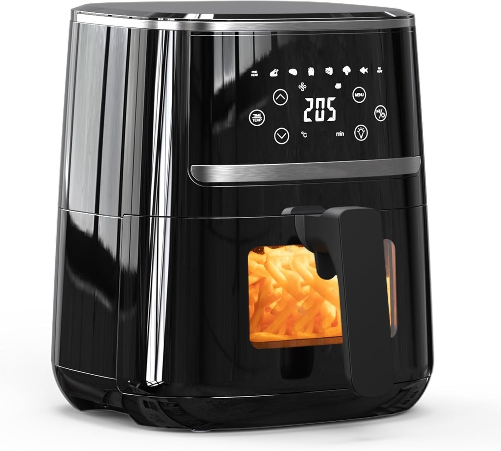 5QT Air Fryer with Easy-View Window, Digital Touch Control, 8 Presets, Nonstick Dishwasher-Safe Basket, Healthy Low-Oil Cooking, Perfect for Small Kitchens, 1500W