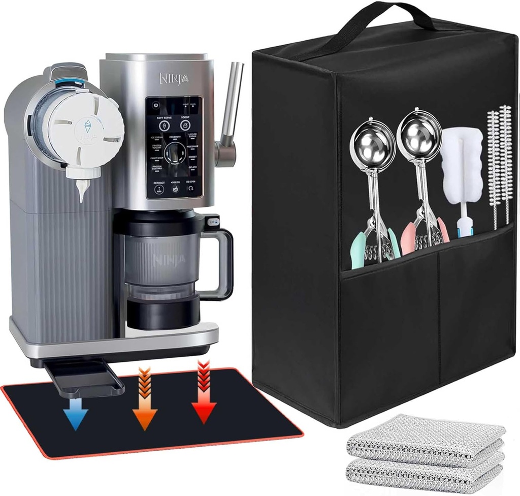 2025 New Ice Cream Machine Dust Cover, Sliding Pad, Anti Slip Pad, 2-In-1 Combination Set,Compatible For Ninja NC701 Swirl by CREAMi Ice Cream and 16oz Soft Serve Maker.