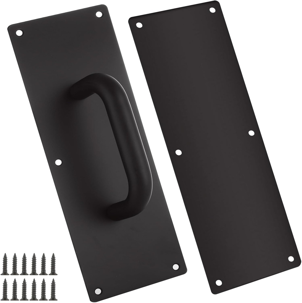 MIVIDE 2 Sets 11.8 Inch Stainess Steel Door Handles, Push Pull Door Handles, Door Push Plate Handles with Screws, Door Pulls Handle for Home Office Public, Black