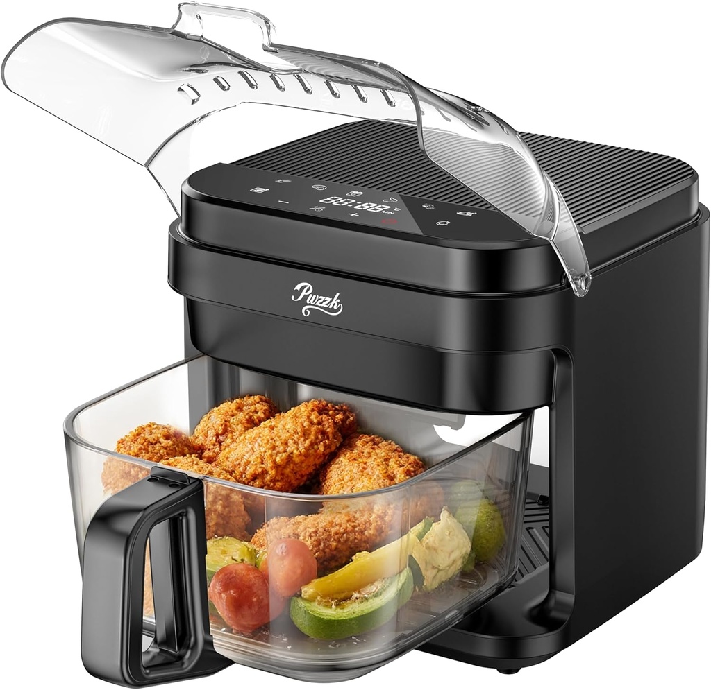 5.8QT Glass Air Fryer with Basket, Non-Toxic, BPA & Teflon Free, 8 Presets, Infrared Heating, Flip-Up Safety Shield, Oil-Less Cooking, Easy Clean, Compact for 1–3 People