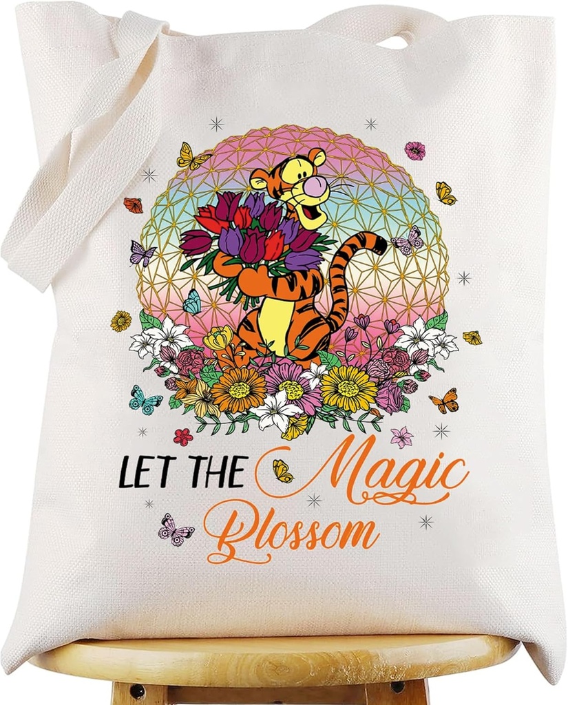 WZMPA Tiger Fans Tote Bag Tiger Lover Gift Let The Magic Blossom Cartoon Reusable Grocery Bag Movie Merchandise