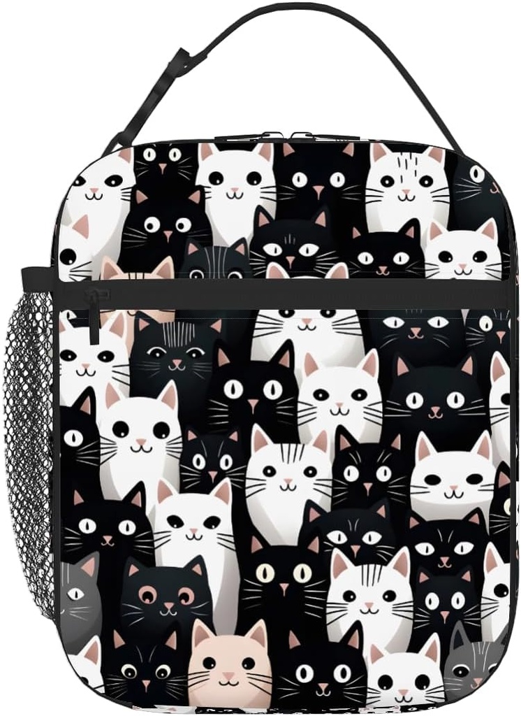 Black White Cat Lunch Box for Women Men Kids Adult Insulated Lunch Bag Reusable Lunch Cooler Tote Bag Portable Lunchbox for School Work Picnic