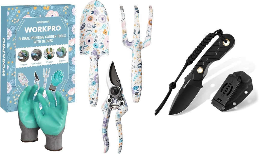 WORKPRO Aluminum Garden Tool Set and FLISSA Fixed Blade Knife