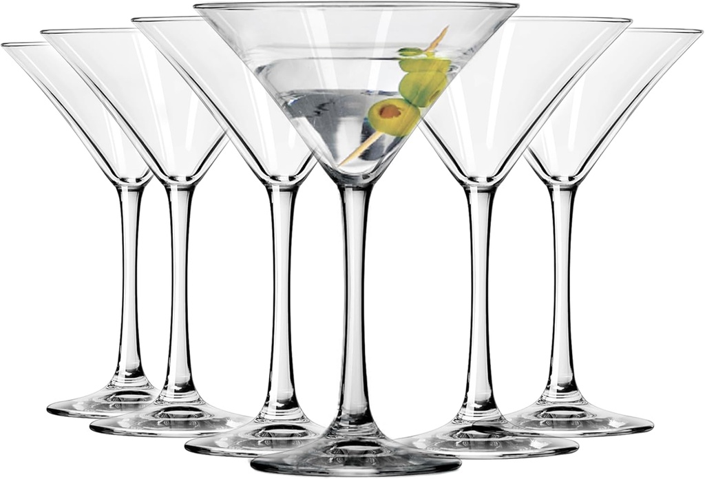 Libbey Entertaining Essentials Martini Glasses Set of 6, Dishwasher Safe Martini Set, Tall Stem Martini Glasses for Parties and More